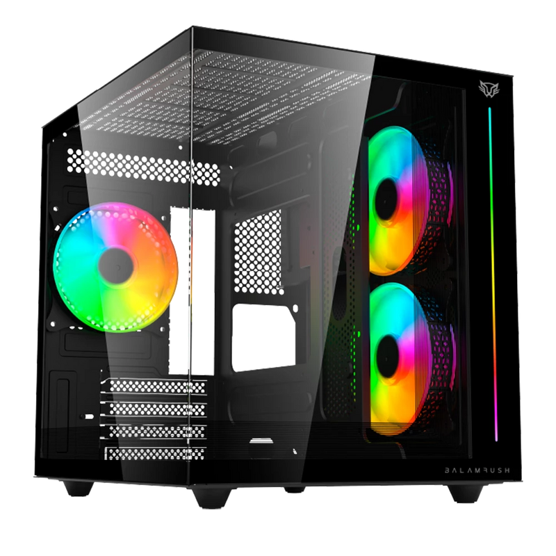 archivar 101224GABINETE BALAM RUSH TANK PRO EVO GM955 NEGRO M-ATX RGB VENTS 3VENT CRISTAL S/FUENTE BR-937320 11M DE GARANTIA