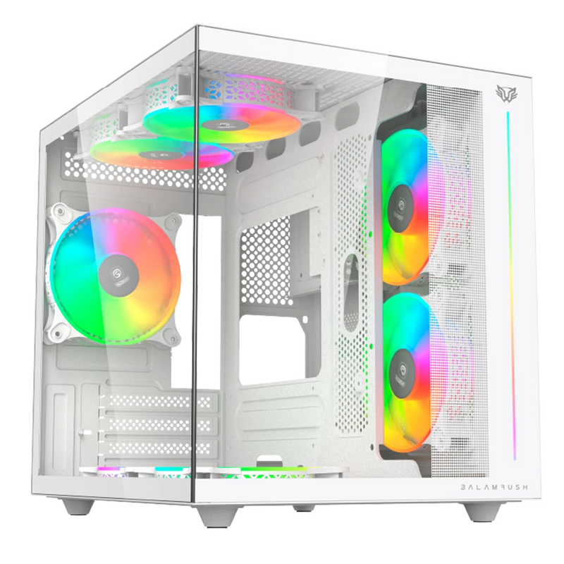 archivar 101224GABINETE BALAM RUSH TANK PRO EVO GM955 BLANCO M-ATX RGB VENTS 3VENT CRISTAL S/FUENTE BR-937337 11M DE GARANTIA