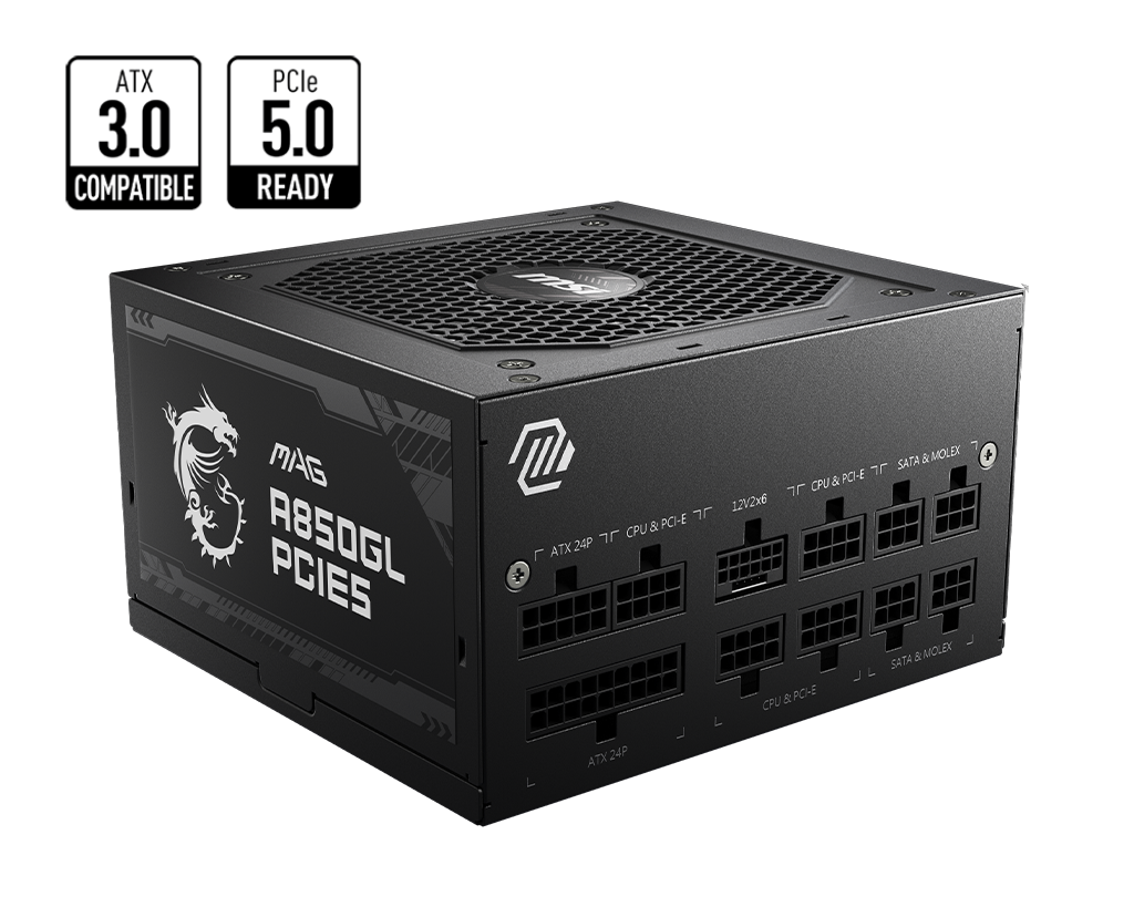 FUENTE MSI MAG A850GL 850W 80 PLUS GOLD PCIEX5.0 FULL MODULAR ATX MAG A850GL PCIE5 11M DE GARANTIA