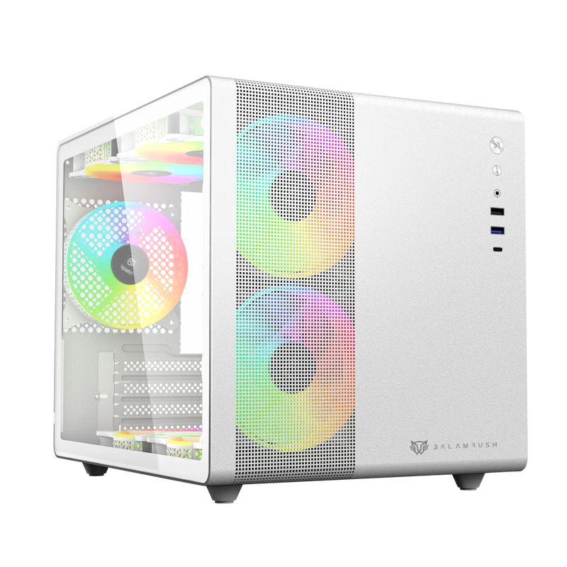 GABINETE BALAM RUSH TANK MINI GI930 BLANCO M-ATX RGB VENTS 3VENT CRISTAL S/FUENTE BR-936040 11M DE GARANTIA
