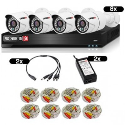 KIT DVR PROVISION 8CH 8 CAMARAS BALA PAK88LIGHTCC2MP 11M DE GARANTIA