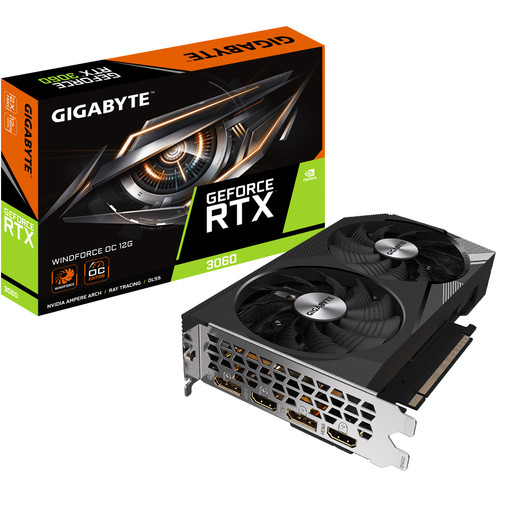 TVIDEO GIGABYTE RTX3060 WINDFORCE OC 12GB 192BIT GDDR6  GV-N3060WF2OC-12GD 11M DE GARANTIA