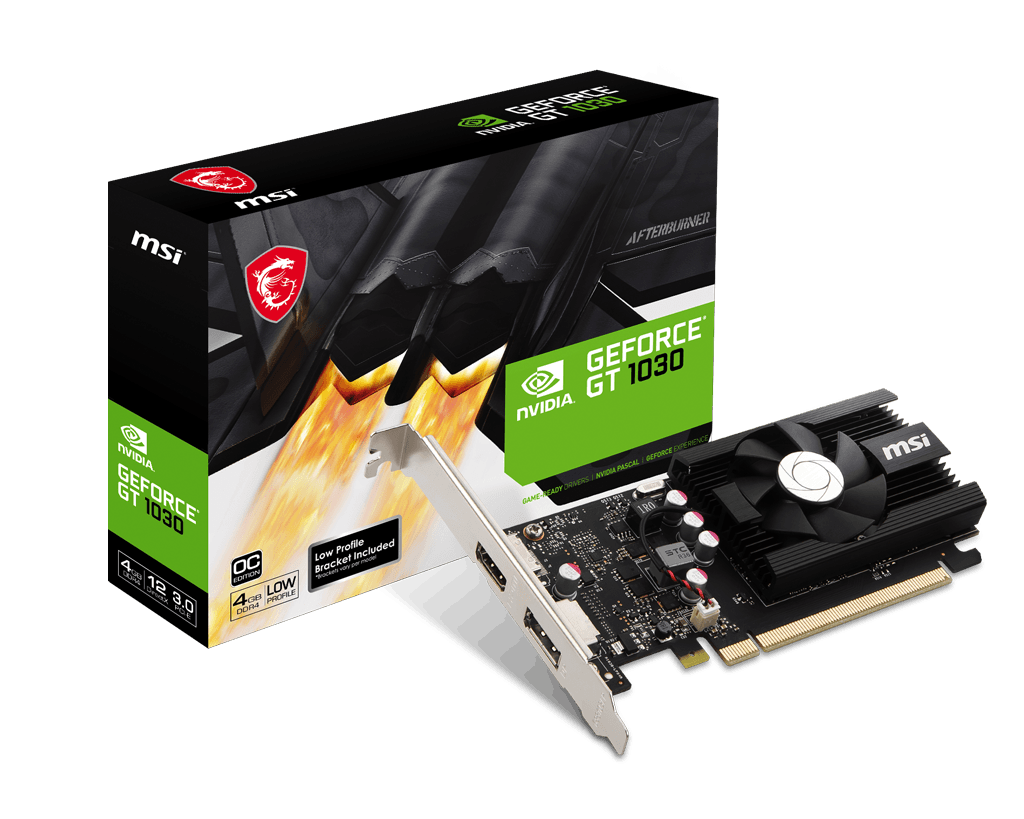 TVIDEO MSI GT1030 4GB GDDR4 65BITS DP/HDMI GT 1030 4GD4 LP OC 12M DE GARANTIA