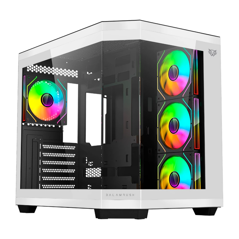 GABINETE BALAM RUSH TANK 9600TB MAX BLANCO/NEGRO ATX RGB 4VENT USB3.0 C/TEMPLADO S/FUENTE BR-938693 03M DE GARANTIA