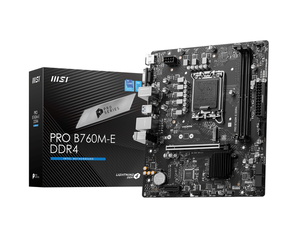 MB MSI PRO B760M-E INTEL 14VA DDR4 DDR4 64GB M-ATX HMDI PRO B760M-E DDR4 12M DE GARANTIA