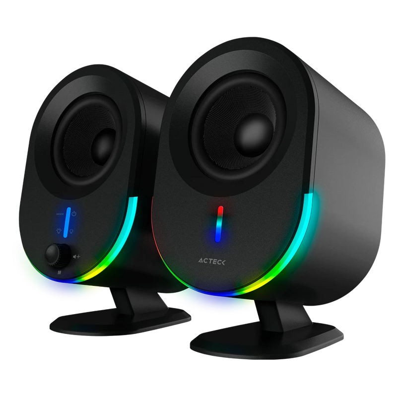 BOCINA ACTECK DYNAMIC EXACT BS630 NEGRO LED 2.0CH BLUETOOTH 5.0 3.5MM 20W ELITE SERIES AC-935869 6M DE GARANTIA