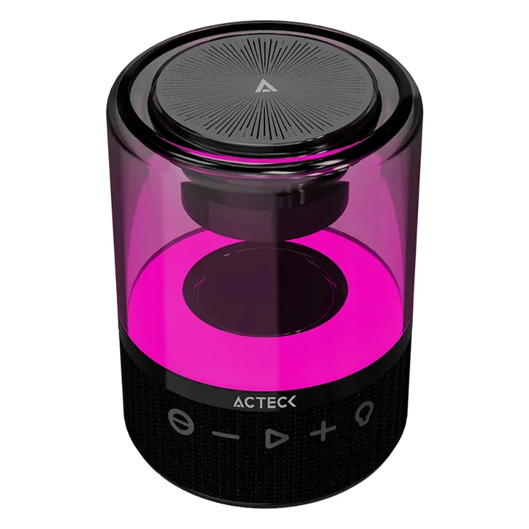 BOCINA ACTECK GLEE PURE AP30 NEGRO BLUETOOTH 5.2 3.5MM ISB-C ILUMINACION LED ADVANCED SERIES AC-936422 03M DE GARANTIA