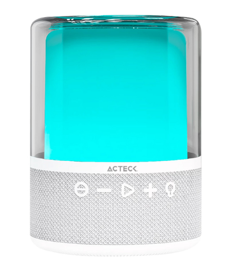 BOCINA ACTECK GLEE PURE AP50 BLANCO BLUETOOTH 5.2 3.5MM USB-C ILUMINACION LED ELITE SERIES AC-936415 03M DE GARANTIA