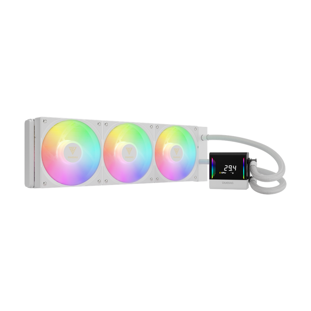 ENFRIAMIENTO GAMDIAS CHIONE E4 360 BLANCO ARGB LGA1700/AM5 DIGITAL CHIONE E4-360 WH 11M DE GARANTIA