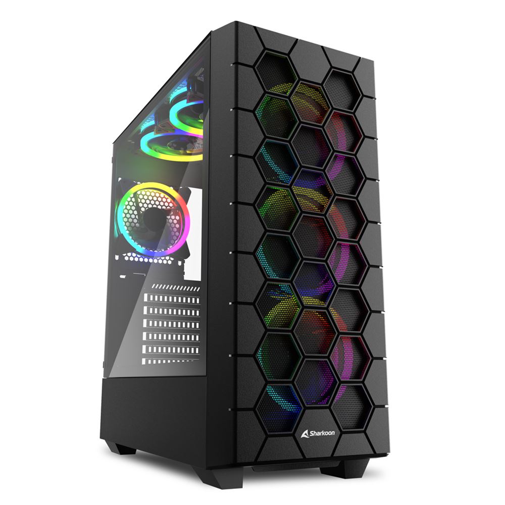 GABINETE SHARKOON RGB HEX MATX S/FUENTE CRISTAL NEGRO C-HEXBK 11M DE GARANTIA