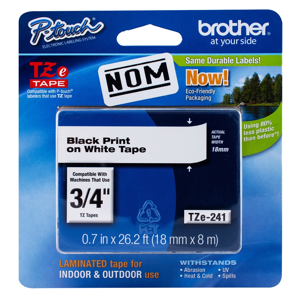 CINTA BROTHER LAMINADA TZE-241 NEGRO SOBRE BLANCO 18MM X 8MM SIN GARANTIA