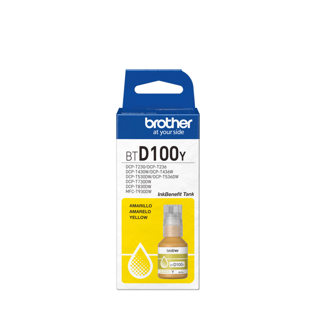 TINTA BROTHER BTD100Y AMARILLO COM/T930DW/T830DW/T730DW/T530DW/T430W/T230 GARANTIA CON FABRICANTE
