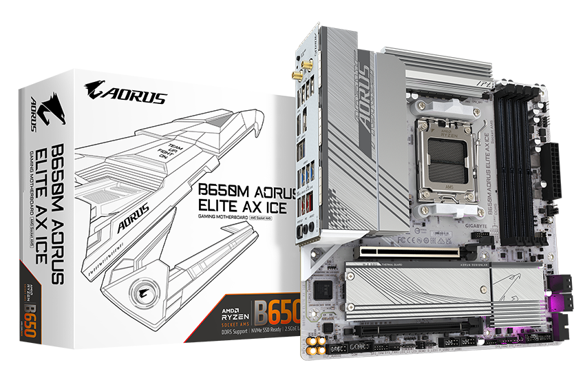 MB GIGABYTE B650M AORUS ELITE AX ICE RYZEN AM5 DDR5 256GB HDMI B650 V2 11M DE GARANTIA