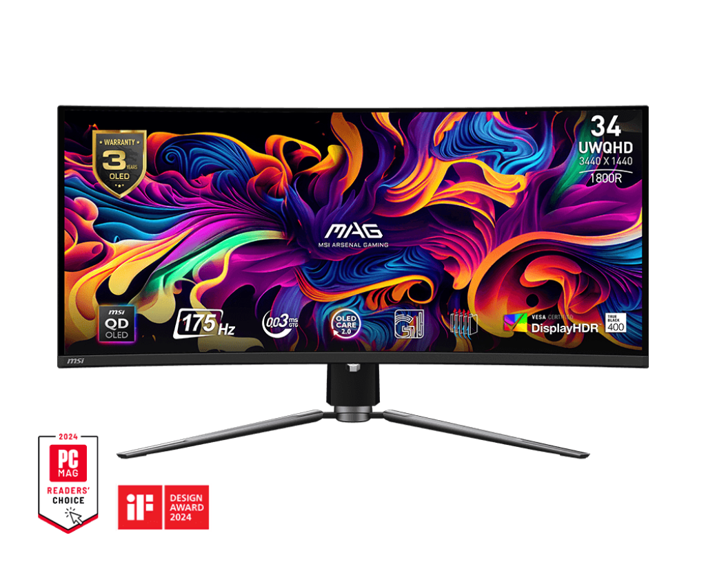 MONITOR MSI 34" 34ZCQP .03MS 175HZ UWQHD CURVO DP HDMI NEGRO MAG 341CQP QD-OLED 12M DE GARANTIA