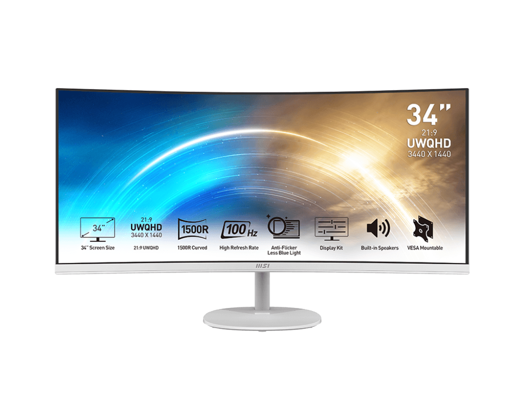 MONITOR 34 MSI PRO MP341CQW 4MS 100HZ UWQHD VA CURVO BLANCO ANTI-GLARE 12M DE GARANTIA