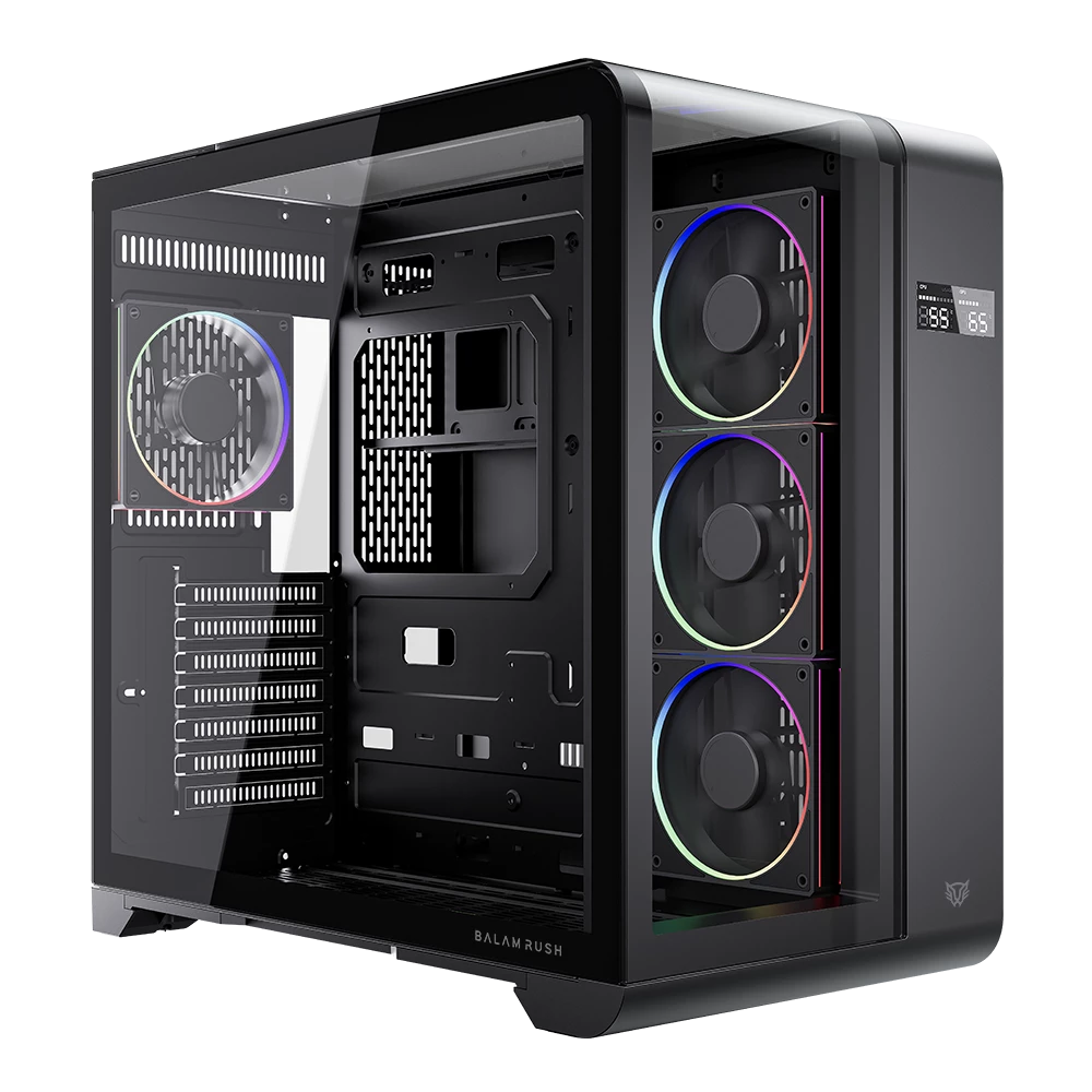 GABINETE BALAM RUSH TANK EXPERT CURVE 7400 NEGRO ATX DIGITAL 4VENT ARGB CRISTAL S/FUENTE BR-941594 11M DE GARANTIA