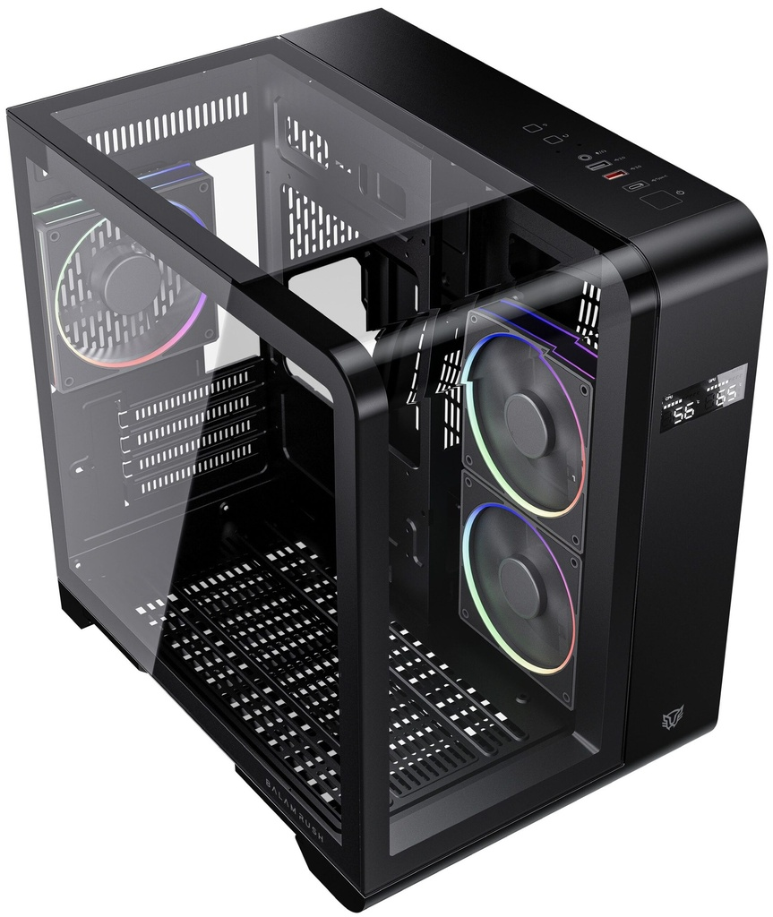 GABINETE BALAM RUSH TANK EXPERT CURVE 6400 NEGRO M-ATX DIGITAL 3VENT ARGB CRISTAL S/FUENTE BR-941617 11M DE GARANTIA