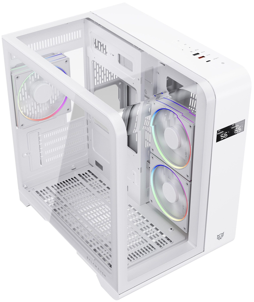 GABINETE BALAM RUSH TANK EXPERT CURVE 6400 BLANCO M-ATX DIGITAL 3VENT ARGB CRISTAL S/FUENTE BR-941624 11M DE GARANTIA