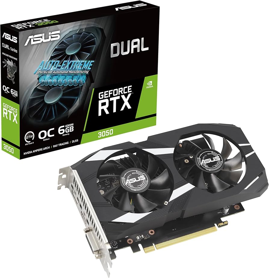 TVIDEO ASUS DUAL RTX3050 6GB GDRR6 HDMI DP DUAL-RTX3050-6G B90YV0K61-M0AA00 1 AÑO DE GARANTIA