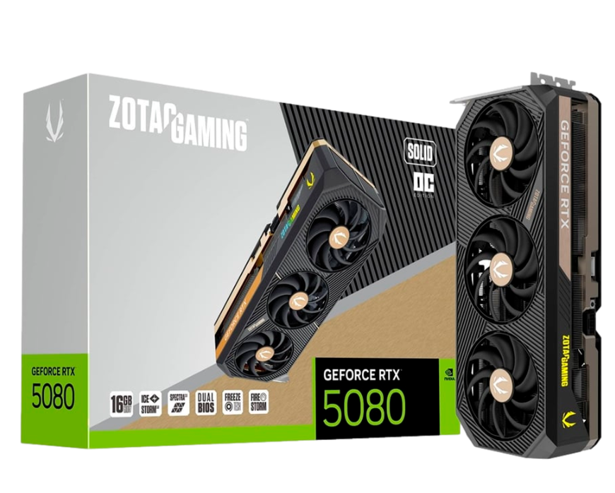 TVIDEO ZOTAC RTX5080 SOLID OC 16GB GDDR7 HDMI DP ZT-B50800J-10P 12M DE GARANTIA