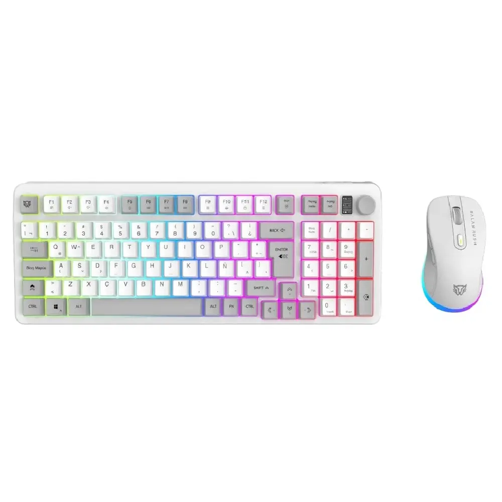 KIT 2 EN 1 USB BALAM RUSH SQUAD CONQUEST KG515 BLANCO TECLADO 85% + MOUSE 7200DPI RGB BR-940450 3M DE GARANTIA