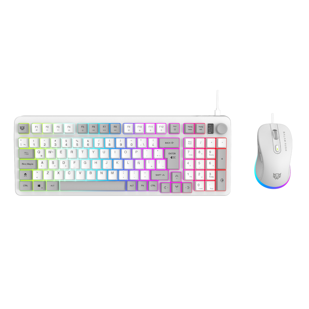 KIT 2 EN 1 USB BALAM RUSH SQUAD CONQUEST KG515 BLANCO TECLADO 85% + MOUSE 7200DPI RGB BR-940450 3M DE GARANTIA