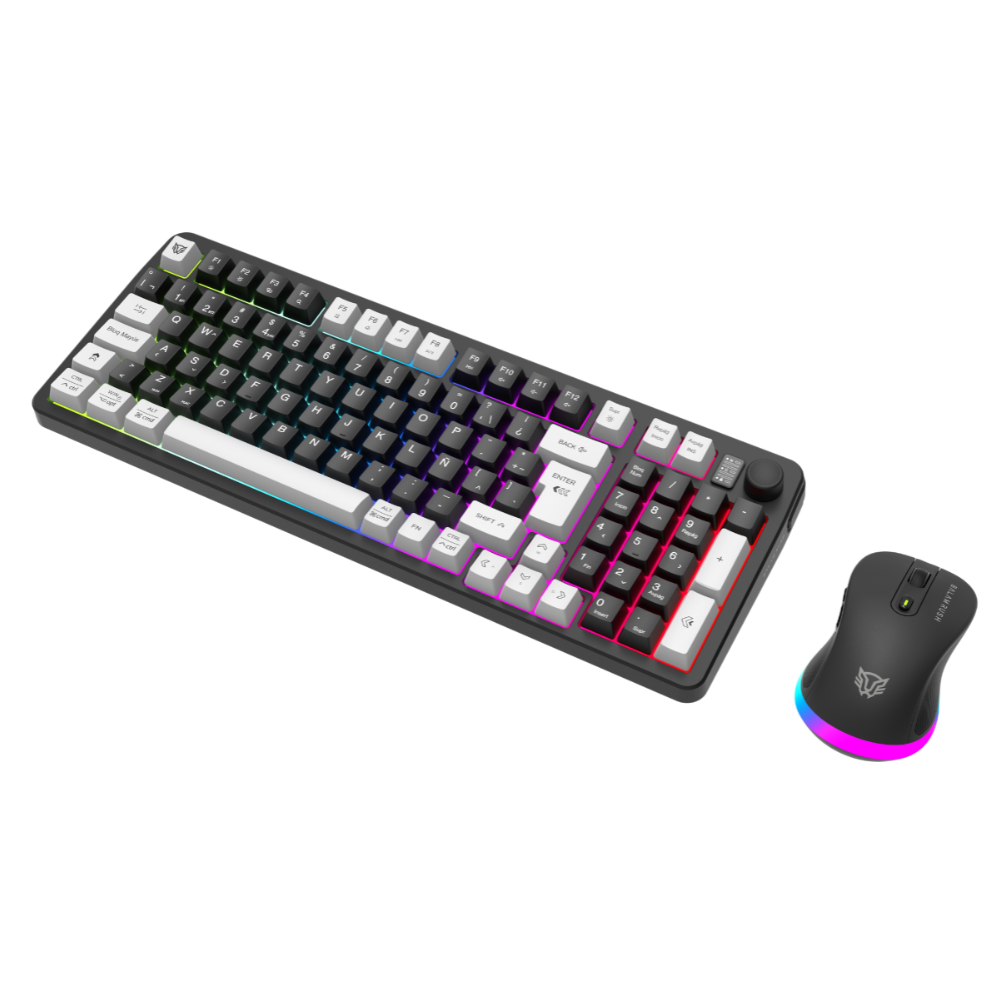 KIT 2 EN 1 WIFI BALAM RUSH SQUAD CONQUEST PRO KG525 NEGRO TECLADO 85% + MOUSE 7200DPI RGB BLUETOOTH RECARGABLE BR-940429 3M DE GARANTIA