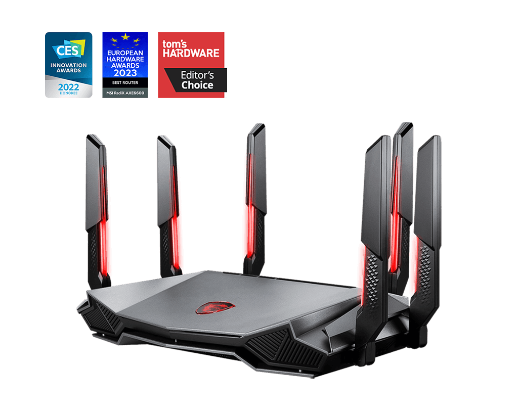 ROUTER MSI RADIX AXE6600 6E TRI-BAND 4804MBITS 2.4/5/6GHZ RADIX AXE6600 WIFI 6E TRI-BAND GAMING ROUTER 11M DE GARANTIA
