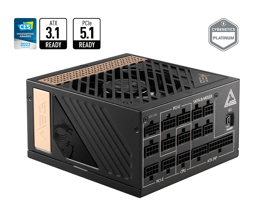 FUENTE MSI MEG AI1300P 1300W 80 PLUS PLATINUM PCIE 5.1 FULL MODULAR ATX MEG AI1300P PCIE5 12M DE GARANTIA