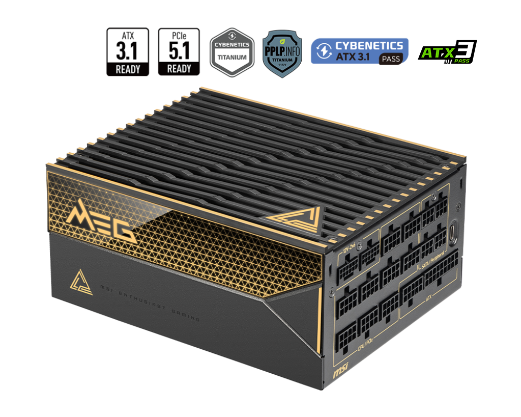 FUENTE MSI MEG AI1600T 1600W 80 PLUS TITANIUM PCIE 5.1 FULL MODULAR ATX MEG AI1600T PCIE5 12M DE GARANTIA