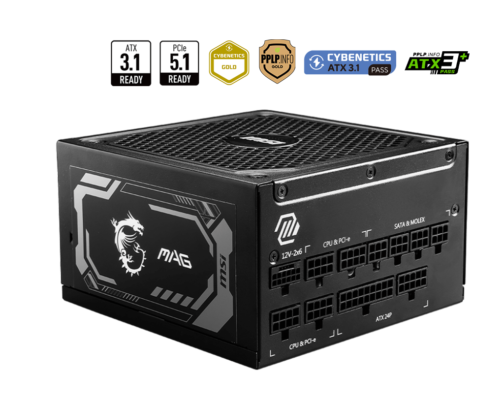 FUENTE MSI MAG A1000GL 1000W 80 PLUS GOLD PCIE 5.1 FULL MODULAR ATX MAG A1000GL PCIE5 12M DE GARANTIA
