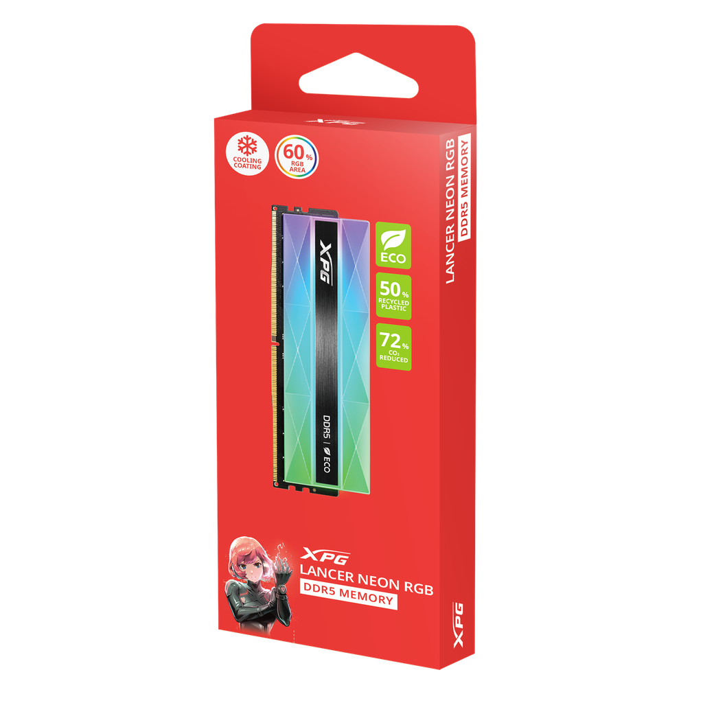 RAM ADATA LANCER NEON DDR5 16GB 6400 NEGRO RGB AX5U6400C3216G-CLANRSG 11M DE GARANTIA