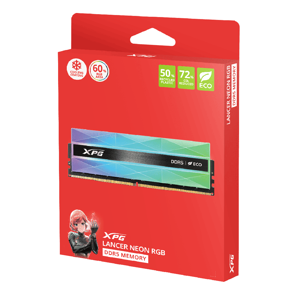 RAM ADATA LANCER NEON DDR5 32GB(2X16) 8000 NEGRO RGB AX5U8000C3816G-DCLANRSG 11M DE GARANTIA