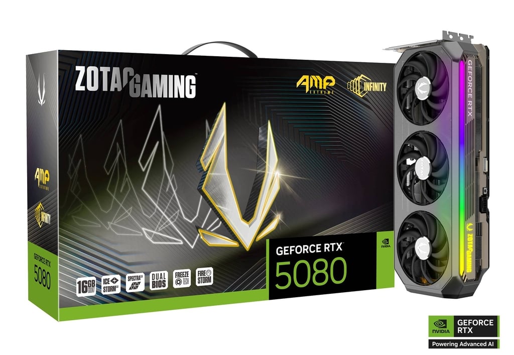 TARJETA DE VIDEO NVIDIA RTX5080 16GB GDDR7 ZOTAC EXTREME INFINITY ZT-B50800B-10P 1AÑO DE GARANTIA