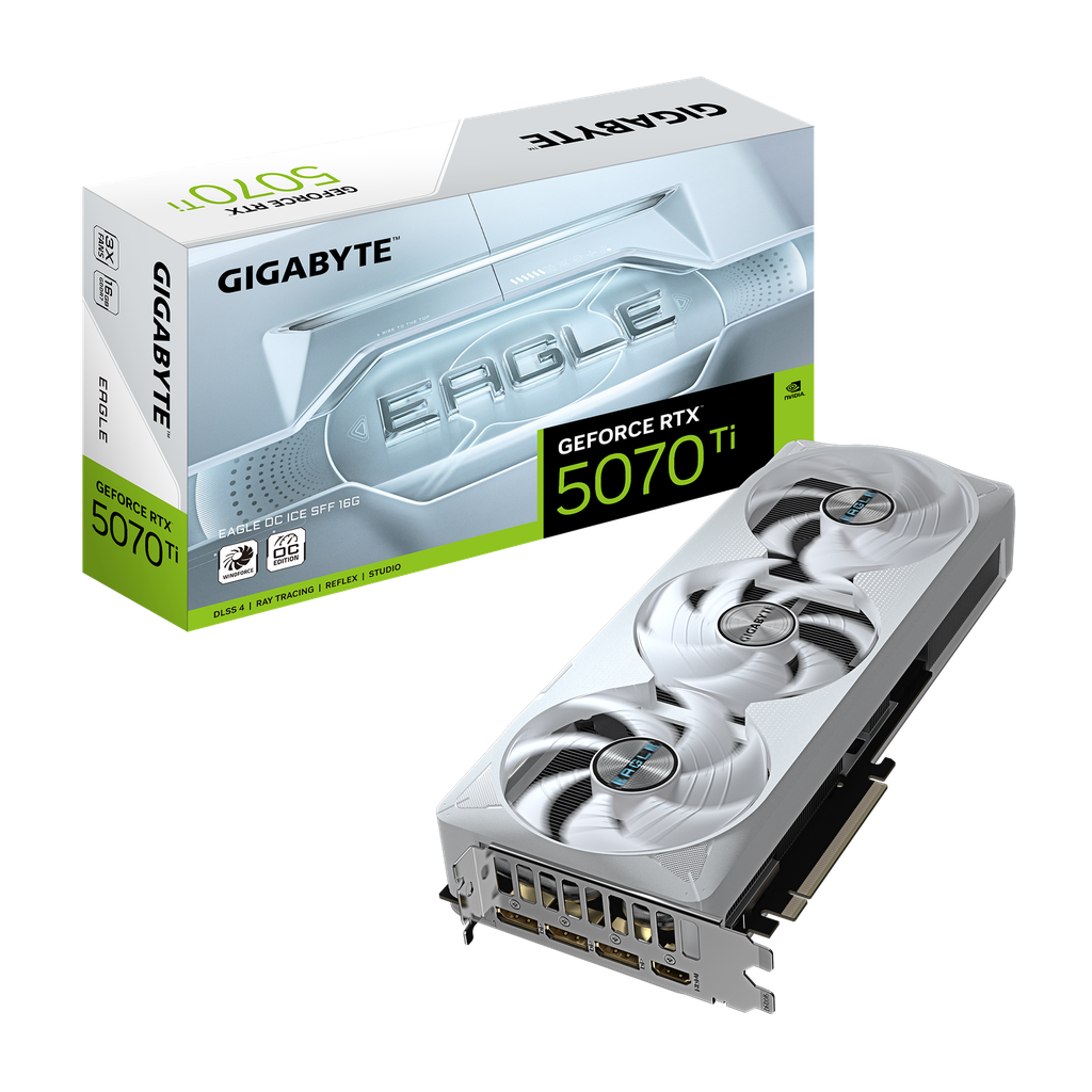 TARJETA DE VIDEO NVIDIA RTX5070TI 16GB OC GDDR7 GIGABYTE EAGLE SFF BLANCA GV-N507TEAGLEOC ICE-16GD 12M DE GARANTIA