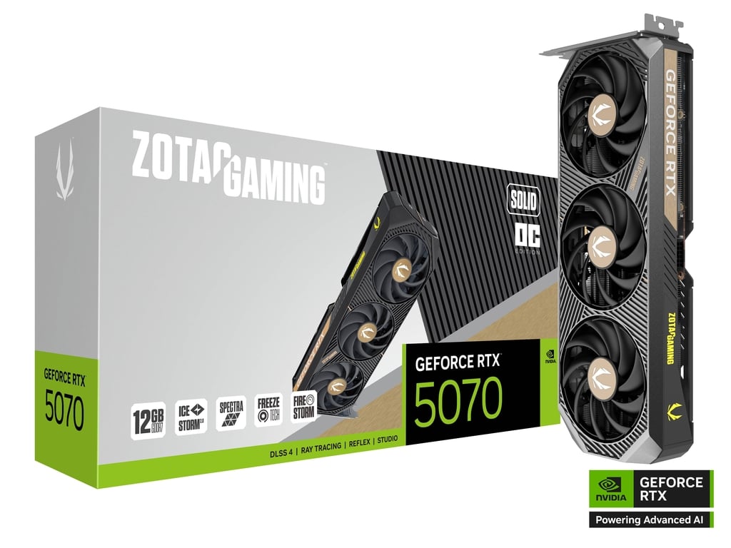 TVIDEO ZOTAC RTX5070 SOLID OC 12GB HDMI DP ZT-B50700J-10P 12M DE GARANTIA