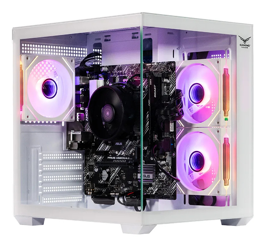 GABINETE NACEB STARFALL GAMER M-ATX RGB 3VENT S/FUENTE CRISTAL BLANCO NA-0636B 11M DE GARANTIA