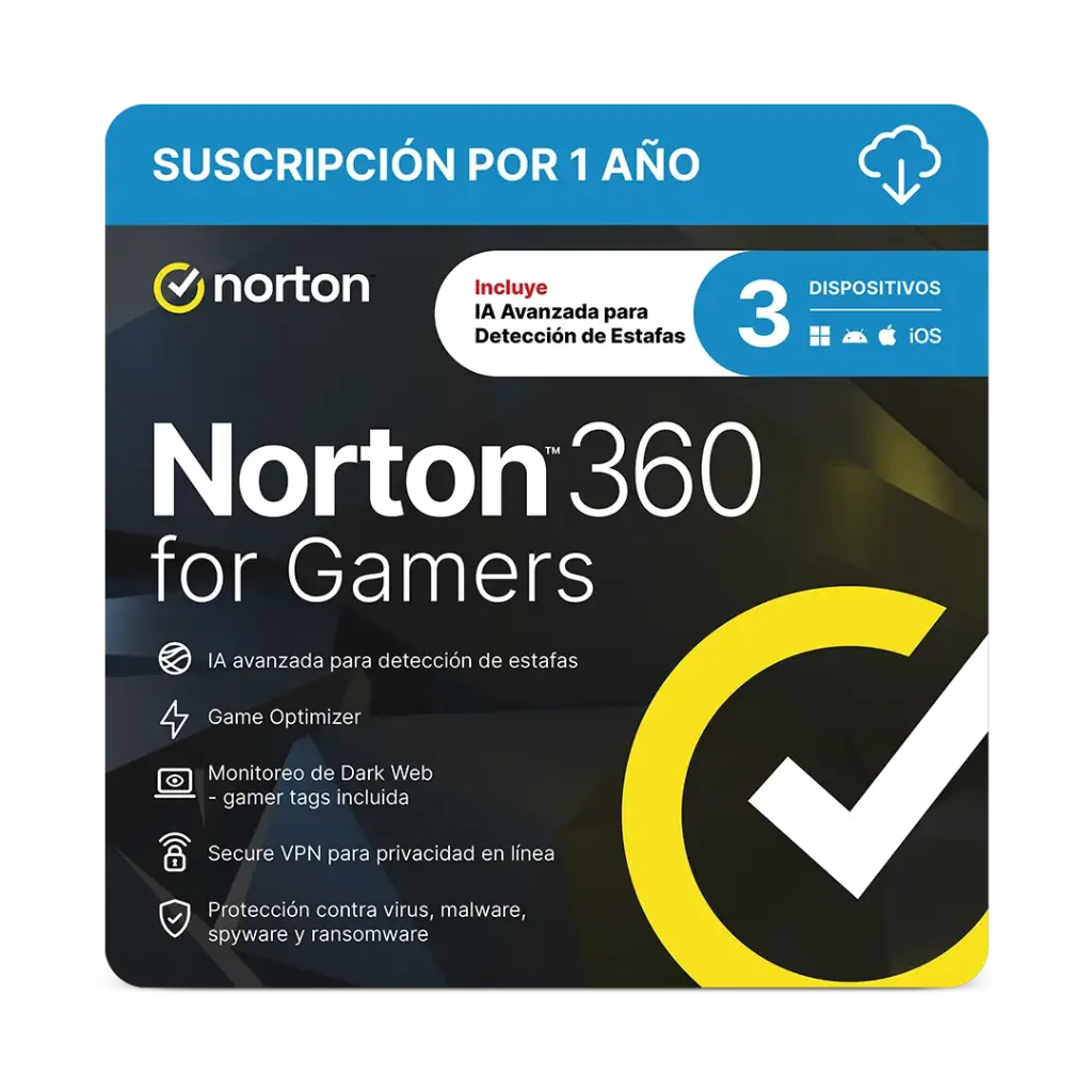 LICENCIA ANTIVIRUS NORTON 360 FOR GAMERS PERSONAL 3 DISPOSITIVOS 21436975  SIN GARANTIA