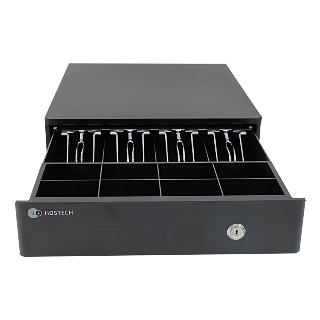 CAJON DE DINERO HOSTECH HT-300 4 BILLETES 8 MONEDAS NEGRO ACERO RJ11 HTPOSCD1B GARANTIA CON FABRICANTE