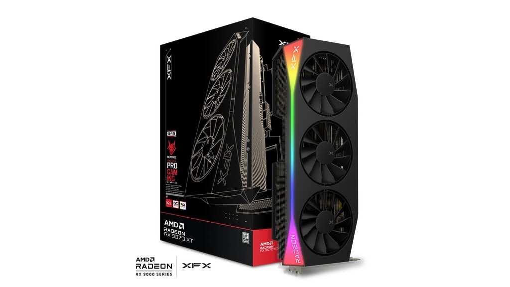 TARJETA DE VIDEO RADEON RX9070XT 16GB GDDR6 XFX OC MERCURY GAMING RX-97TRGBBB9 1AÑO DE GARANTIA