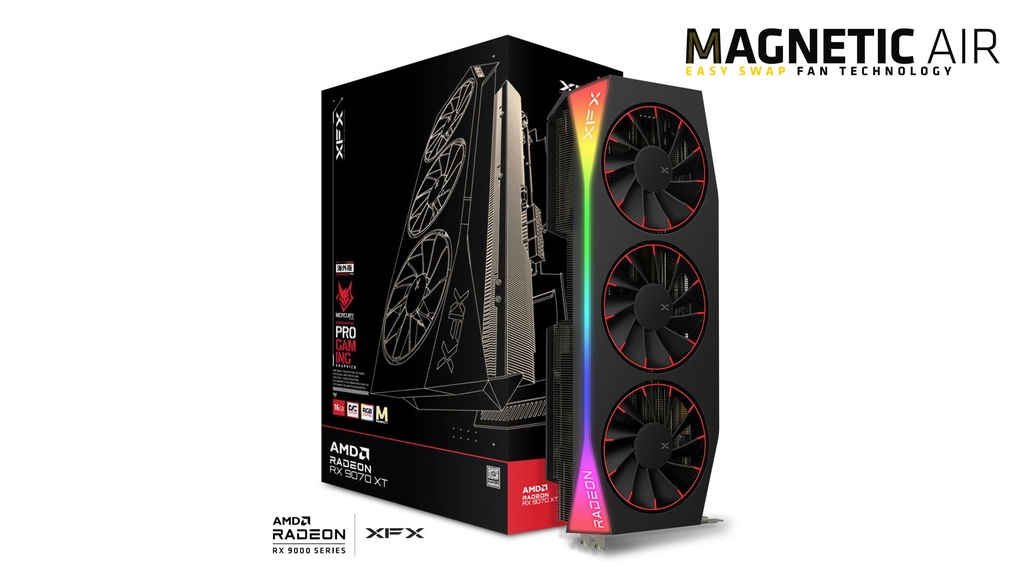 TARJETA DE VIDEO RADEON RX9070XT 16GB OC GDDR6 XFX MERCURY MAGNETIC RGB RX-97TMARGB9 12M DE GARANTIA