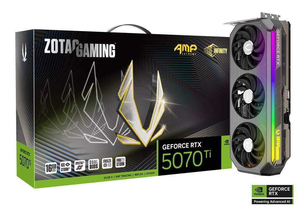 TVIDEO ZOTAC RTX 5070TI AMP EXTREME INFINTY 16GB GDDR7 HDMI DP ZT-B50710B-10P 12M DE GARANTIA