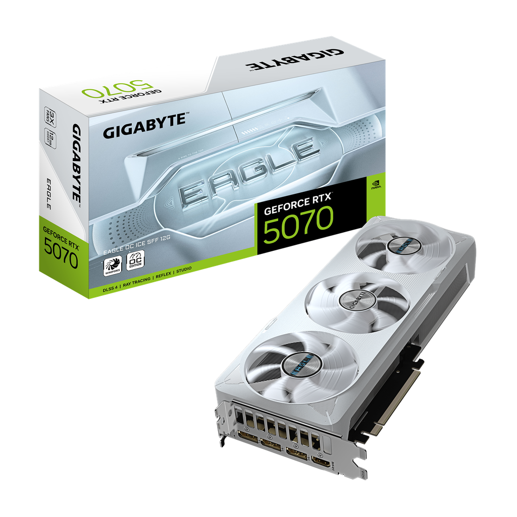 TARJETA DE VIDEO NVIDIA GEFORCE RTX5070 12GB OC GDDR7 GIGABYTE EAGLE SFF BLANCA GV-N5070EAGLEOC ICE-12GD 12M DE GARANTIA
