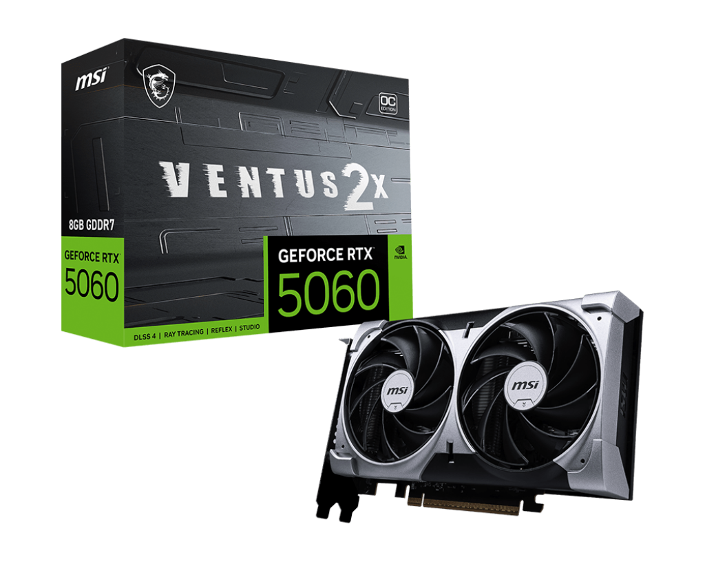 TARJETA DE VIDEO NVIDIA GEFORCE RTX5060 8GB OC GDDR7 MSI VENTUS RTX 5060 8G VENTUS 2X OC 12M DE GARANTIA