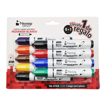 KIT DE MARCADORES PARA PIZARRON NEXTEP NE-078X 8 COLORES PUNTA GRUESA SIN GARANTIA