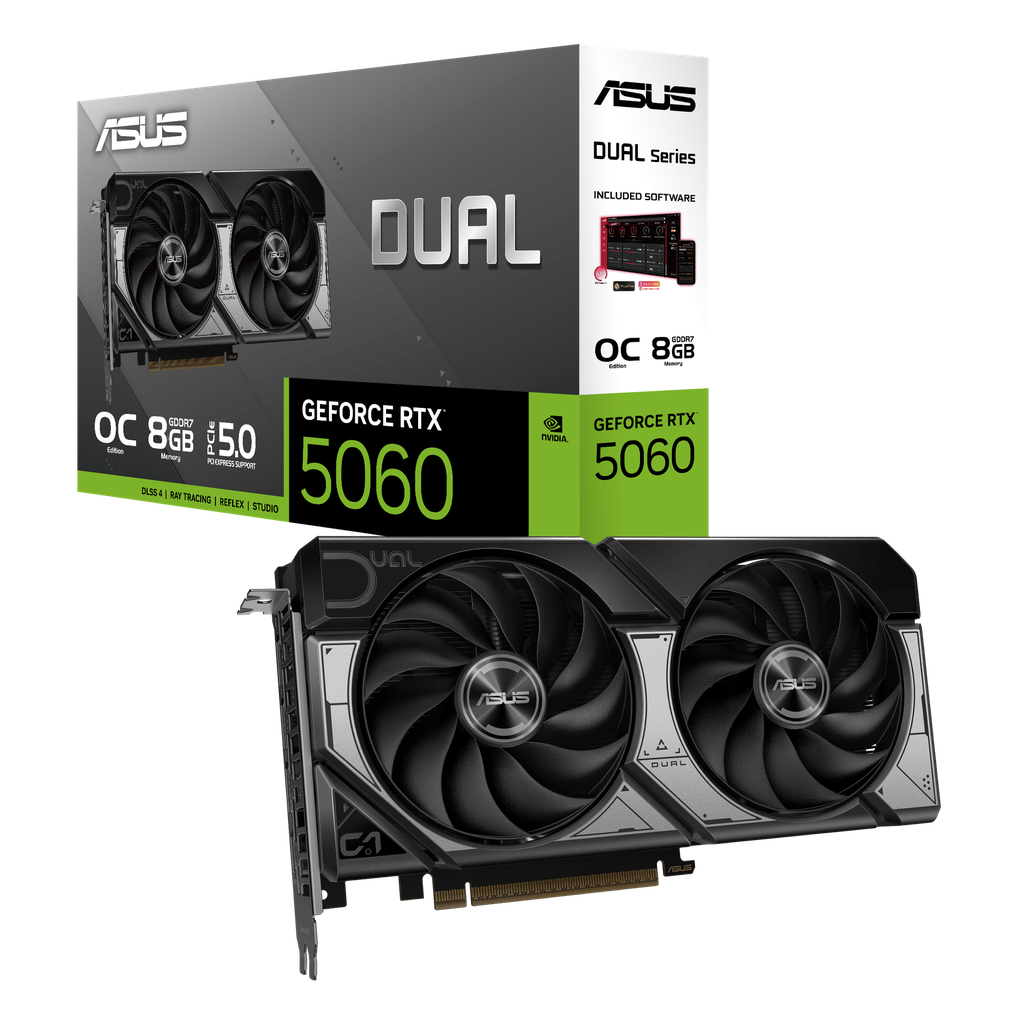 TVIDEO ASUS DUAL RTX 5060 8GB OC GDDR7 HDMI DP DUAL-RTX5060-O8G 90YV0N12-M0AA00 1AÑO DE GARANTIA