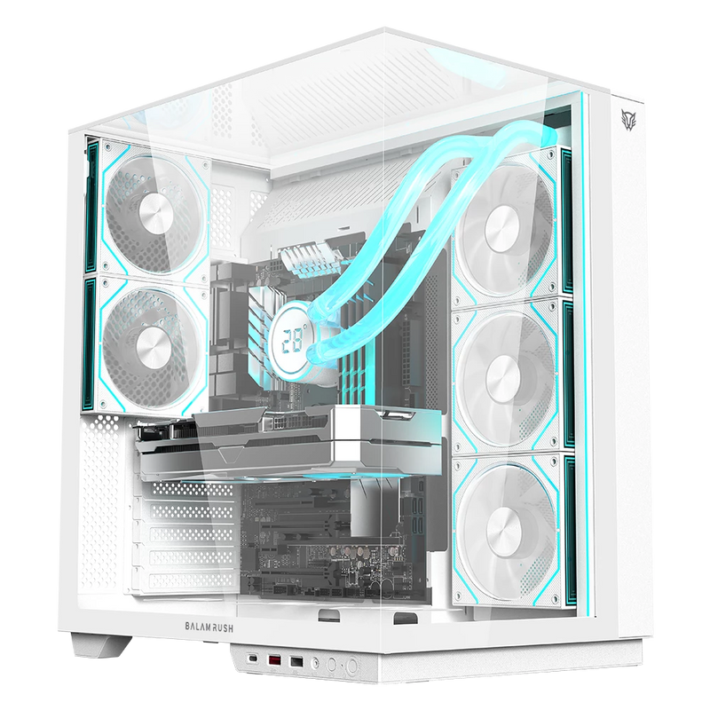 GABINETE BALAM RUSH TANK MAJESTIC 7600 BLANCO ATX USB-3.0 CRISTAL S/FUENTE BR-9415011 1M DE GARANTIA