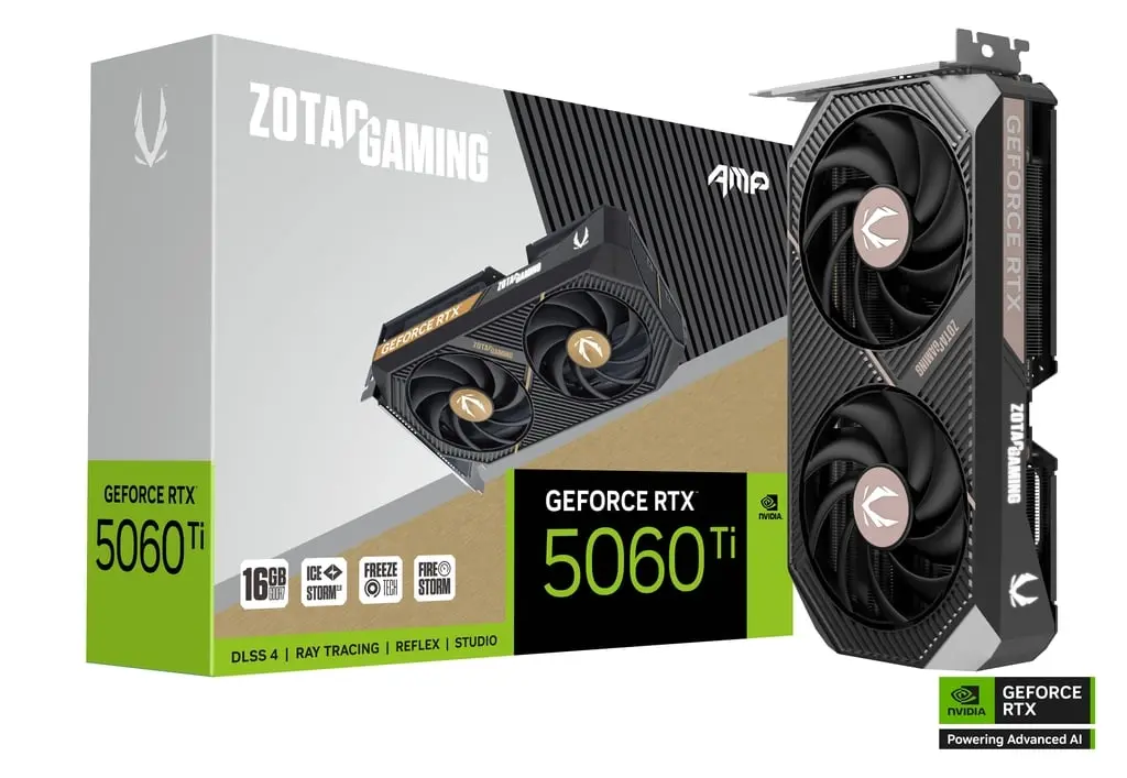 TARJETA DE VIDEO NVIDIA RTX5060TI 16GB GDDR7 ZOTAC AMP ZT-B50620F-10M 12M DE GARANTIA