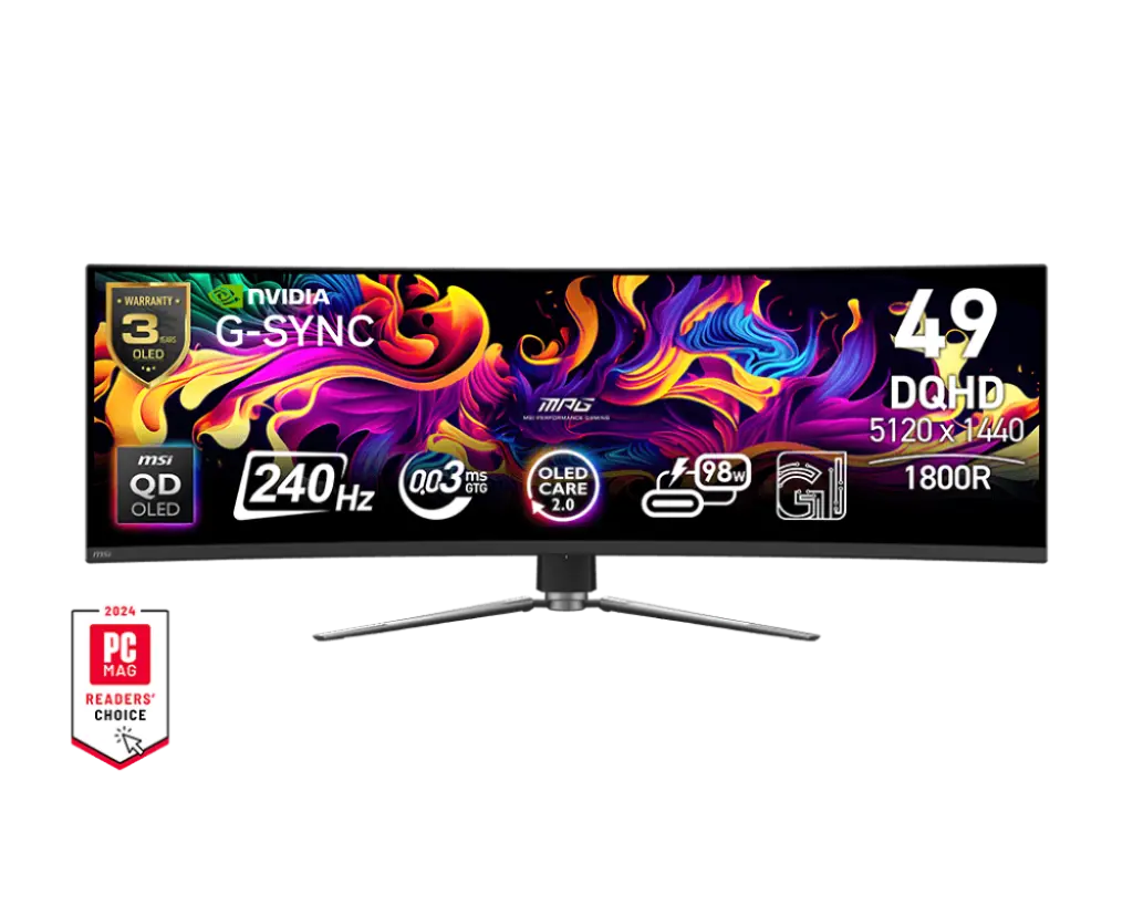 MONITOR 49 MSI MPG 491CQPX 0.03MS 240HZ DQHD GAMER OLED-QD CURVO G-SYNC MPG 491CQPX QD-OLED 1 AÑO DE GARANTIA 