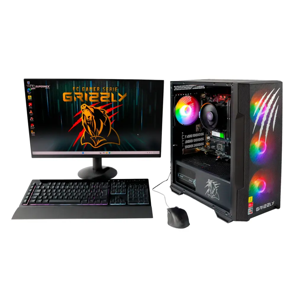 PC GAMER GRIZZLY AMD RYZEN 7 8700G 4.2GHZ 32GB NMVE 1TB MONITOR 27 KIT TECLADO Y MOUSE WIFI BT PG-AMD074 12M DE GARANTIA